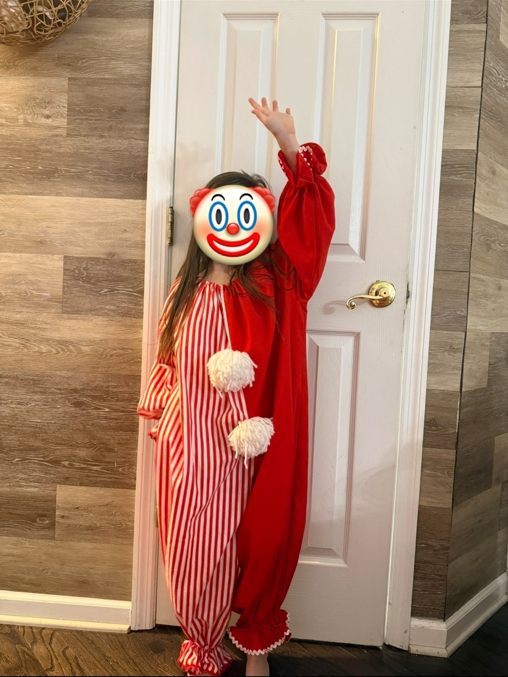 Vintage 80s 90s Clown Red White Stripe Pom Pom Halloween Costume Kids Medium